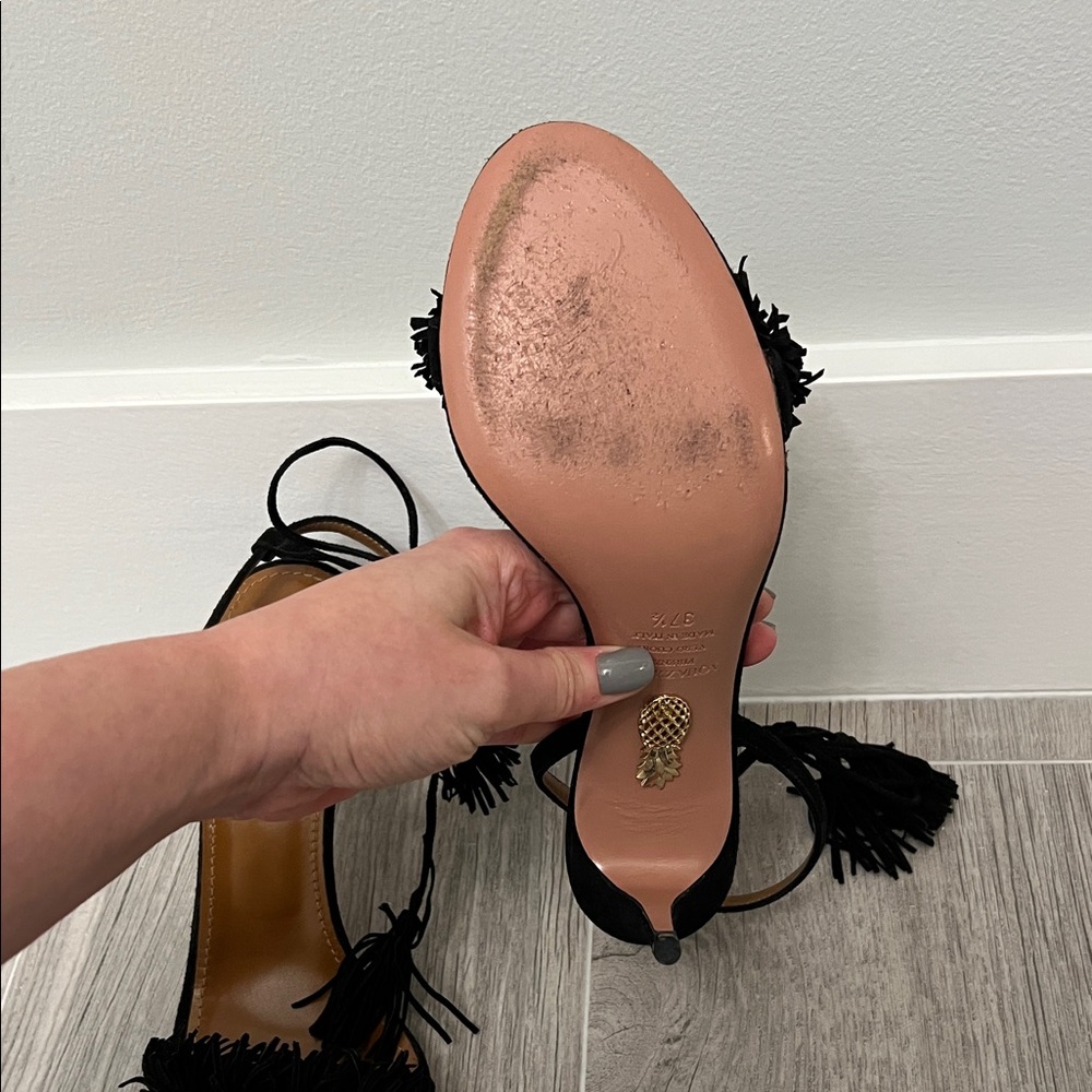 Aquazzura Black Fringe Heels - Picture 6 of 14